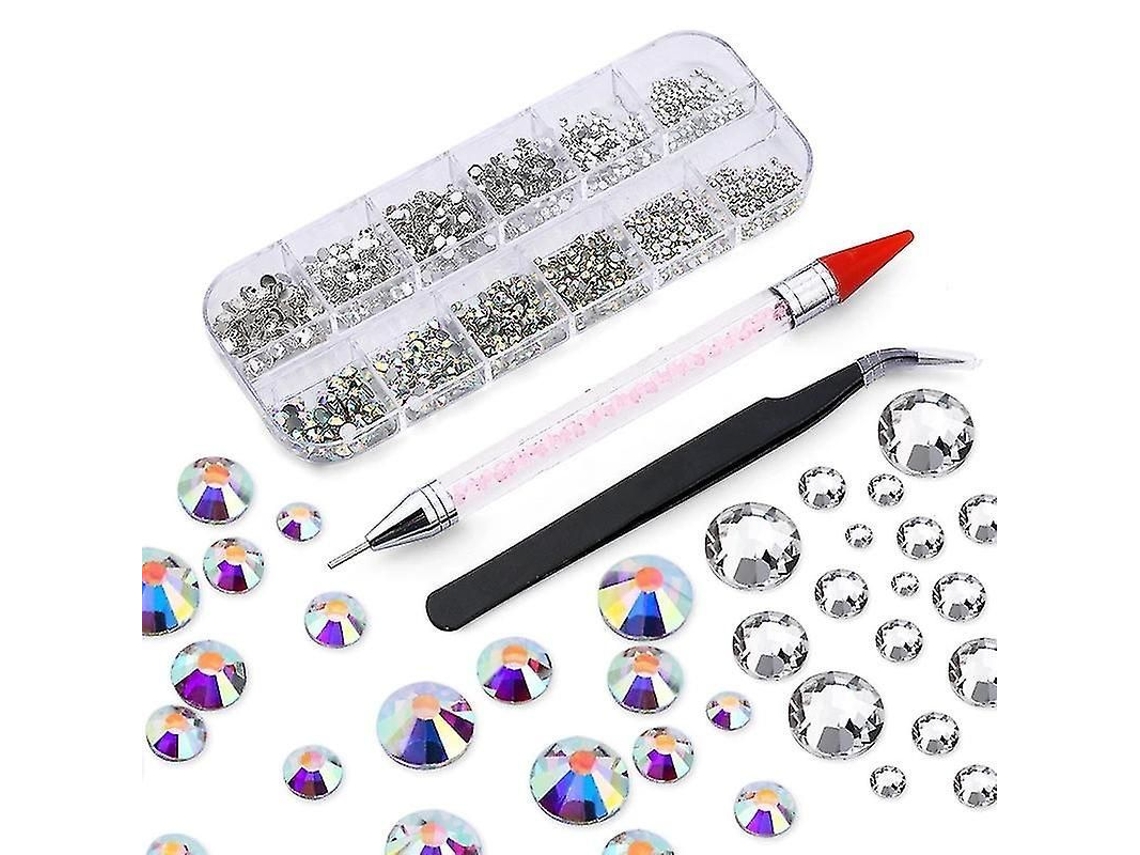 2000 Cristales De Imitación De Diamantes De Imitación En Varios Tamaños Con Pinzas Y Soporte Para Bolígrafo