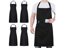 4 Unidades De Delantos De Chef, Delantal Negro Con 2 Bolsillos, Ajustable E Impermeable Para Hombre Y Mujer, Para Cocina Profesional, Jardinería, Barb