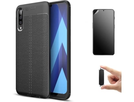Kit Carcasa, Protector Y Soporte Samsung A50 Ultimatte Rugged Leather Negro