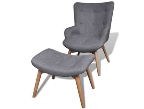 Sillón con taburete reposapiés tela gris 57 x 68,5 x 87,5 cm MAISON EXCLUSIVE