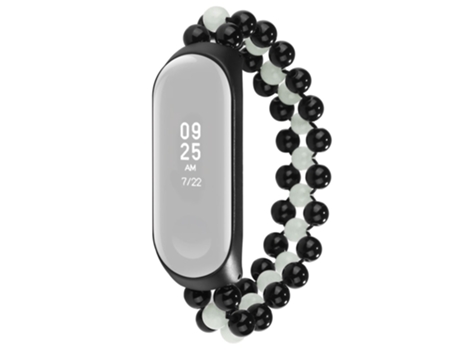 Correa metal + ágata ágata luminosa con cuentas para Xiaomi Mi Band 3/4 - blanco/negro