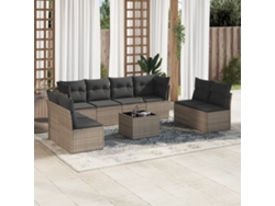 Conjunto de sofá de jardín de 9 piezas con cojines, mimbre gris, DKD Home Decor