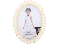 Marco Fotos Ovalado Incrustaciones Perlas Blanco Tamaño 7 Pulgadas Soporte Decorativo Conmemorativas
