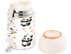 Recipiente térmico de doble pared con cuchara, diseño de pandas, 500 ml, sin marca.