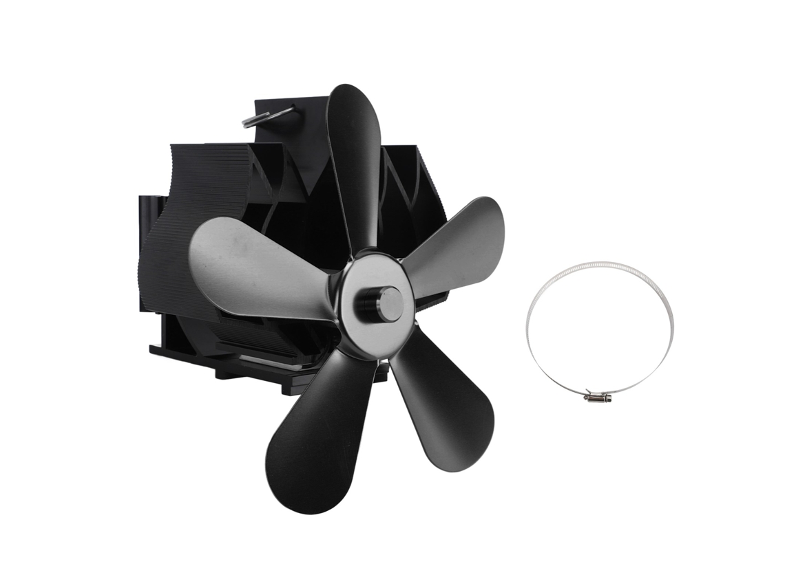 Ventilador de pared para chimenea, calefacción, 5 aspas, color negro.