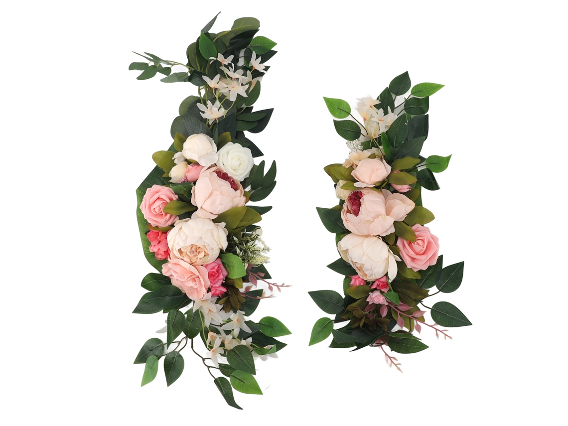 Arco de boda con cortina y flores artificiales, letrero de bienvenida multifuncional para bodas, decoración floral rosa.