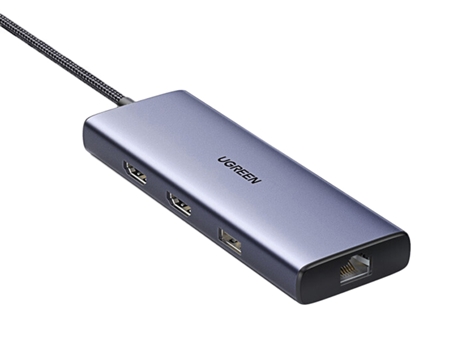 Adaptador UGREEN 90119 Cm490 9In1 Tipo-C a Pd60W 2Hdmi 2Usb3.0 Usb2.0 1000Mbps Sd/TF para Huawei Mate40/P50 S20