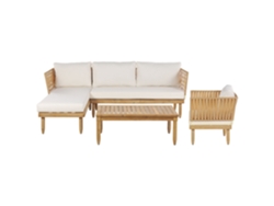 Sofá esquinero 4 plazas de madera de acacia clara/blanco crema derecho BELIANI Cremona