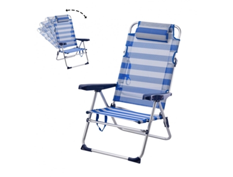 Silla de Playa Plegable y Reclinable con Cojín de 5 Posiciones 57X31X62/101CM Raya Azul SELEOK