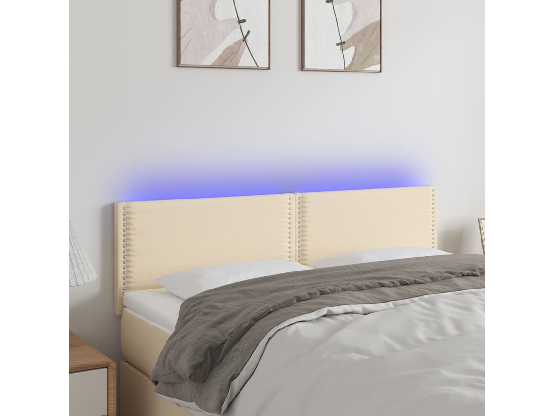 Cabecero Con Led De Tela Color Crema 144x5x78/88 Cm