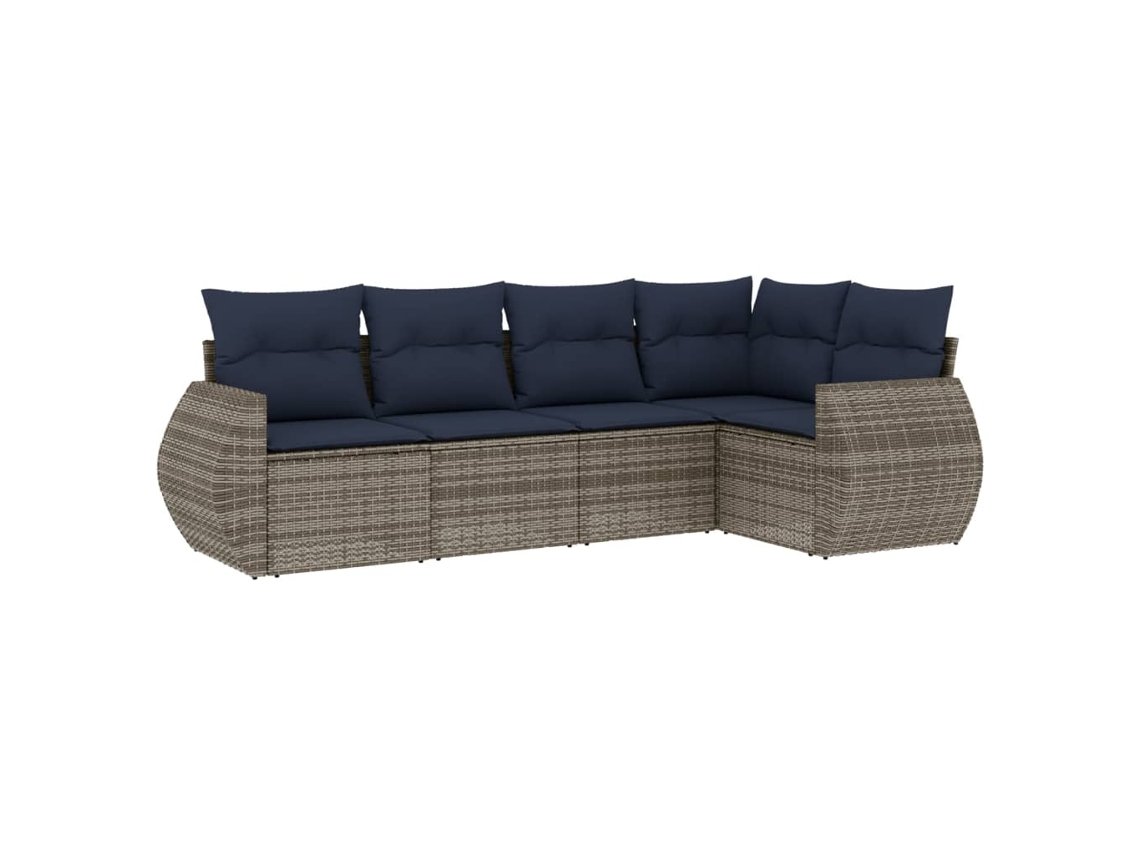 Conjunto de sofá de jardín de 5 piezas con cojines, ratán gris. EXCLUSIVO DE MAISON.
