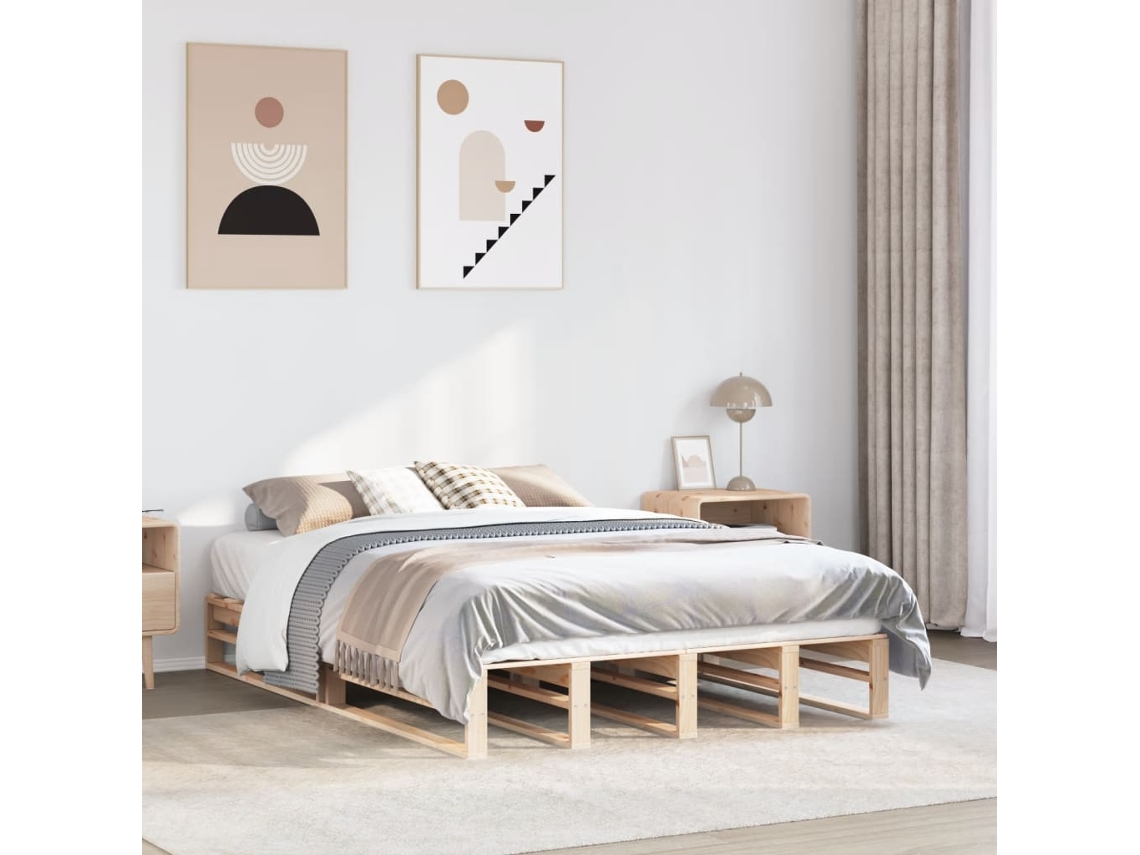 Estructura De Cama Sin Colchón Madera De Pino Blanca 140x200 Cm