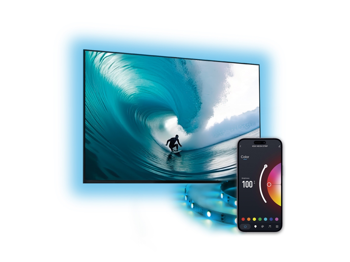 Tira SmartLED para TV KSIX 2m, Recortable, 480 lm, App Compatible con Alexa, Google Home, Siri, Colores RGB, Hasta 70