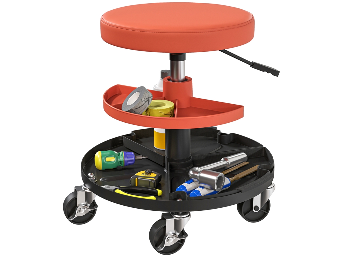 Taburete de taller con ruedas, para mecánicos, altura regulable de 40 a 51 cm, amarillo.