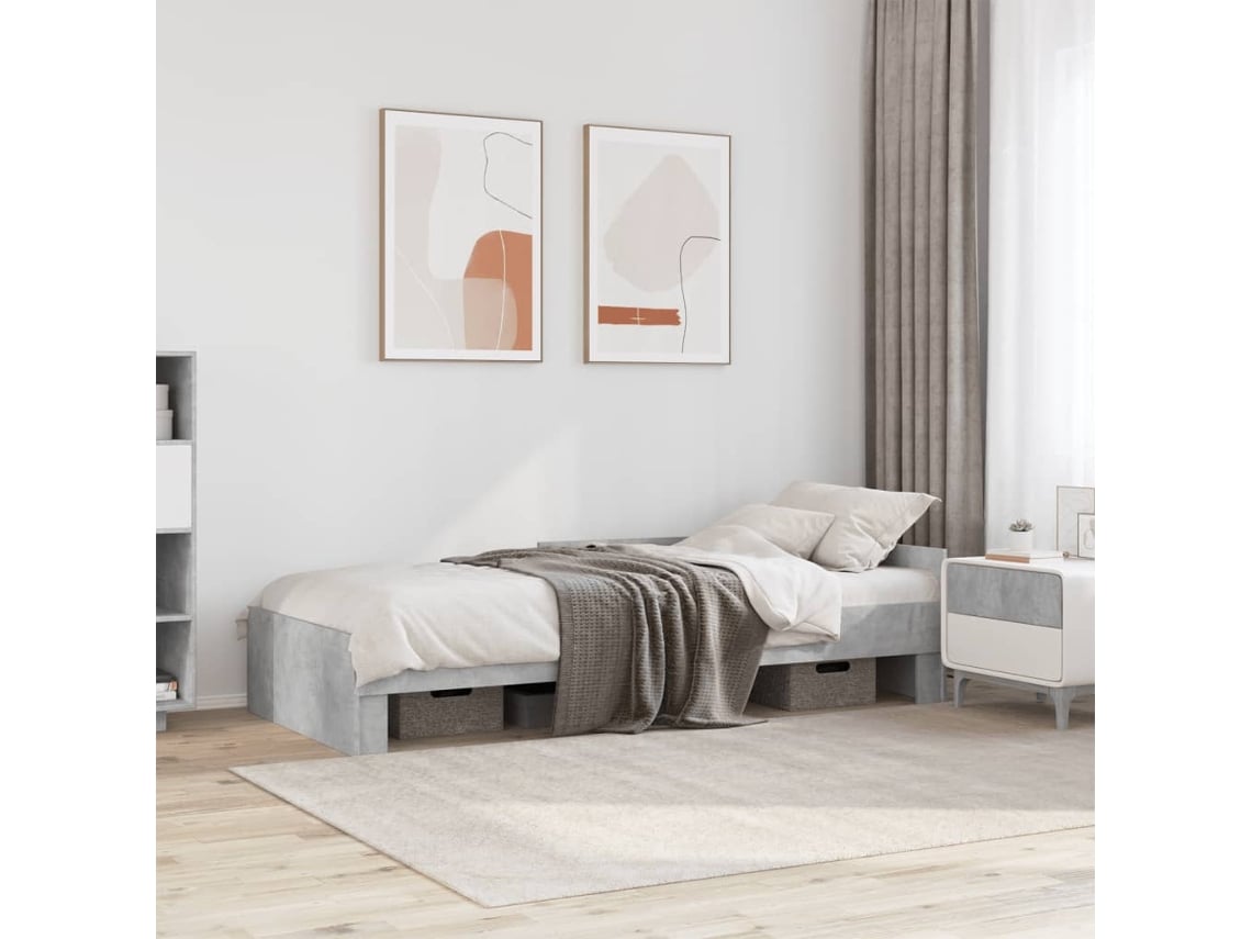 Estructura De Cama Madera De Ingeniería Gris Hormigón 90x190 Cm