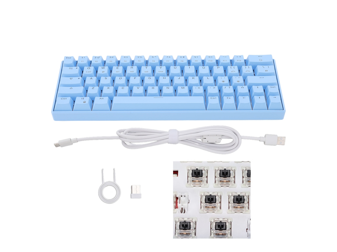 Teclado mecánico Baoj-2026novoteclado azul de 64 teclas con cable e inalámbrico