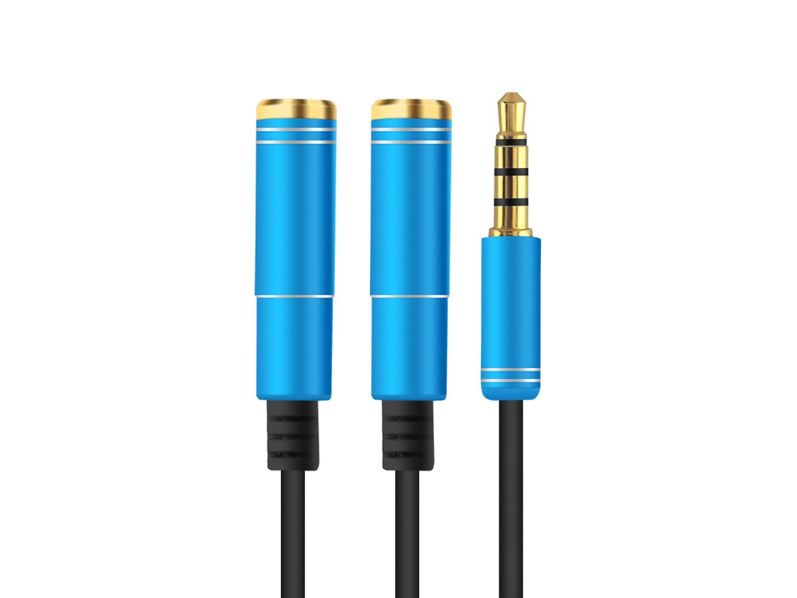 Divisor De Audio De 3,5 Mm Macho A 2 Hembras Con Micrófono, Cable De Extensión Auxiliar De 30 Cm, Negro Y Azul.