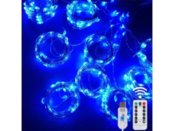 Guirnalda de luces LED con control remoto USB, 8 modos. MDUG (azul, 3 m x 1 m, 100 LED).