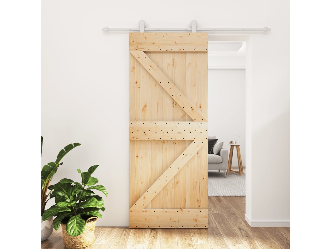 Puerta Corredera Con Herrajes Madera Maciza De Pino 85x210 Cm