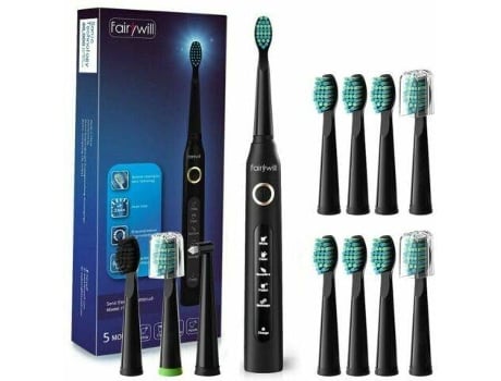 Cepillo de Dientes Eléctrico FAIRYWILL FW-507 y Cabeza FW-02 (Negro - 40000 vpm)
