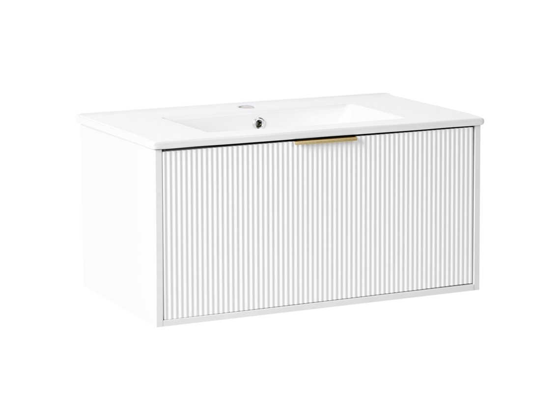 Mueble de baño de pared Beliani Tilcara con lavabo de MDF blanco 80x45x38