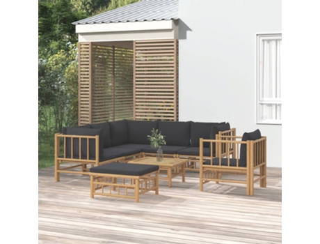 Conjunto 8 de muebles de jardín VIDAXL bambú con cojines gris oscuro