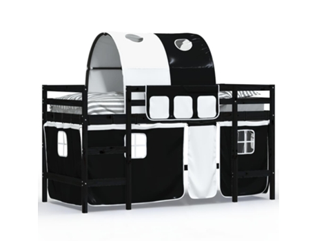 Cama alta niños con torre VIDAXL madera pino blanco negro (90 x 190 cm)