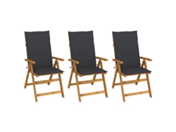 Sillas de jardín plegables de 3 piezas DKD Home Decor con cojines de madera maciza de acacia