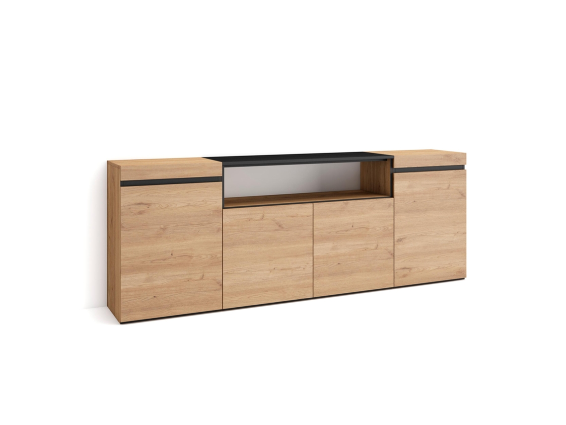 Aparadores para salón, 200x75x35cm, 4 Puertas, Armario, zapatero, Roble y negro