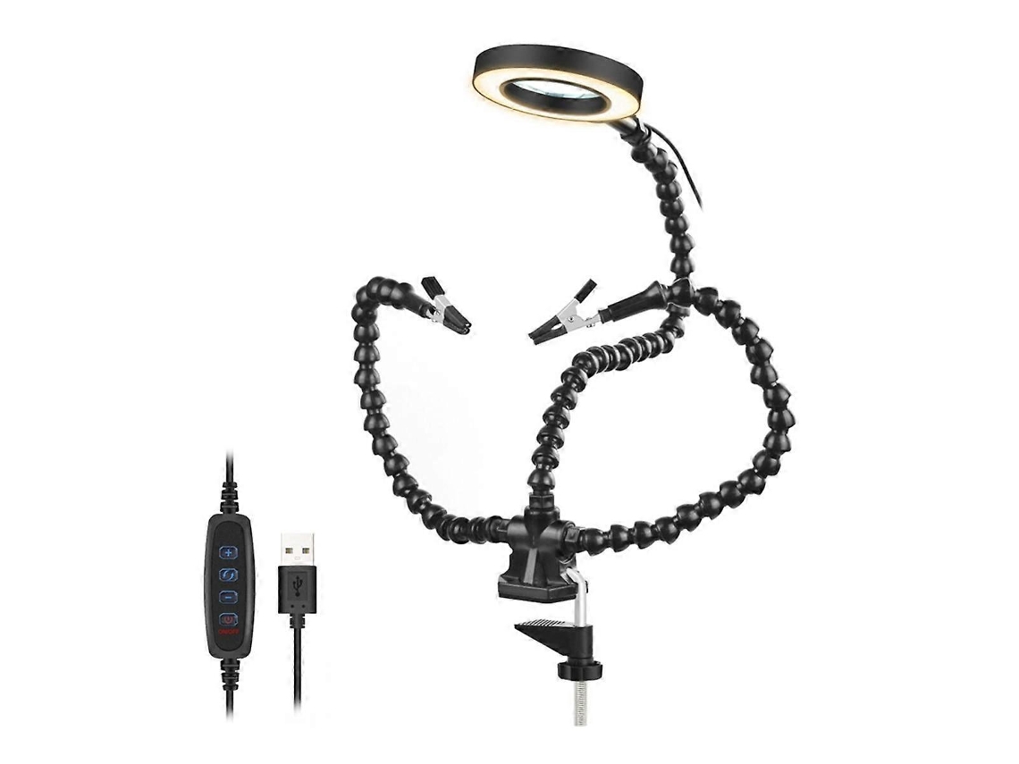 Base de prensa de mesa, herramienta de soldadura de tercera mano, lupa LED de 3 aumentos