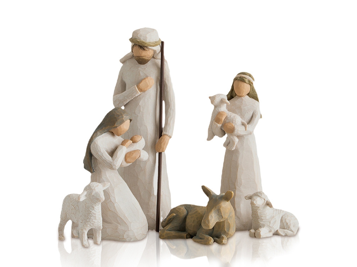Conjunto de 6 figuras de resina para escena de la Natividad, regalo de Navidad, color blanco.