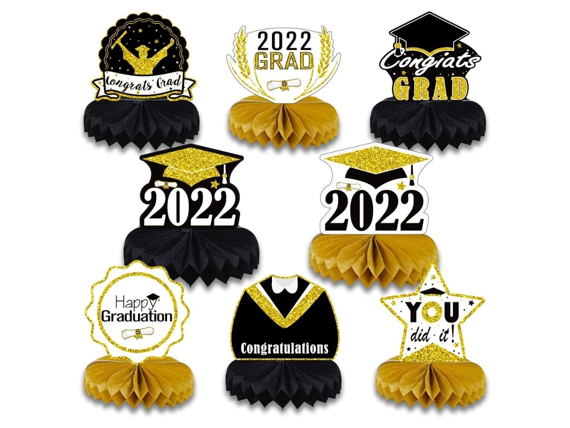 8pcs Enfeites Formatura Favo De Mel Topper Mesa Decoração Festa Graduação