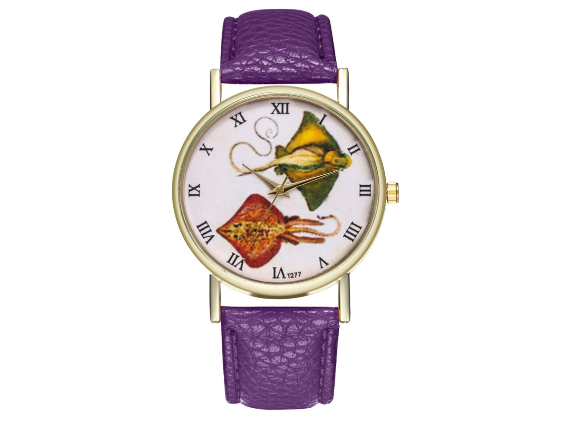 Reloj Casual De Moda Unisex De Cuarzo Con Correa De Cuero Morado