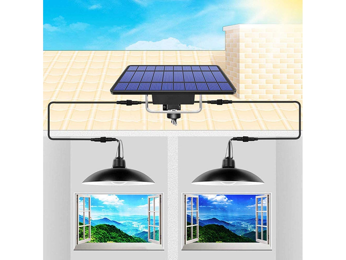 Lámpara Solar De Techo, Dos Cabezales, Led Ip65, Carcasa Negra/blanca, Luz Blanca Cálida.
