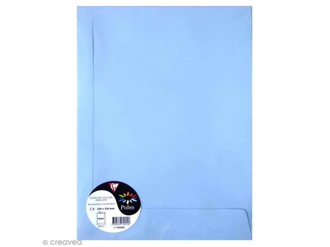Sobres de polen A4 Clairefontaine 229 x 324 mm 120 g Azul lavanda 5 uds