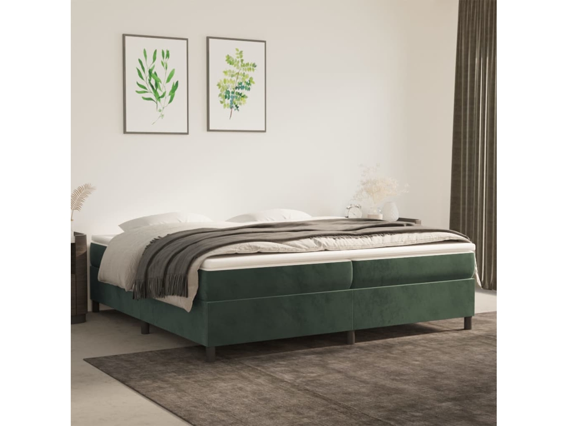 Cama Box Spring Con Colchón Terciopelo Verde Oscuro 200x200 Cm
