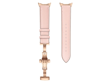 Correa de piel auténtica hebilla de mariposa para Google Pixel Watch - hebilla de oro rosa/rosa