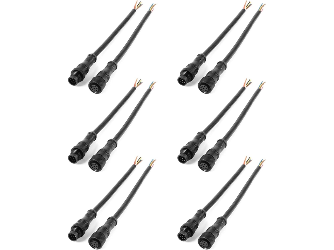 12 Conectores De Enchufe Impermeables De 8 Pines M/f - Negro