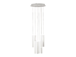 Lámpara colgante circular Fabas Luce Prado con 8 bombillas LED regulables de 52 W, rosetón redondo, blanco mate