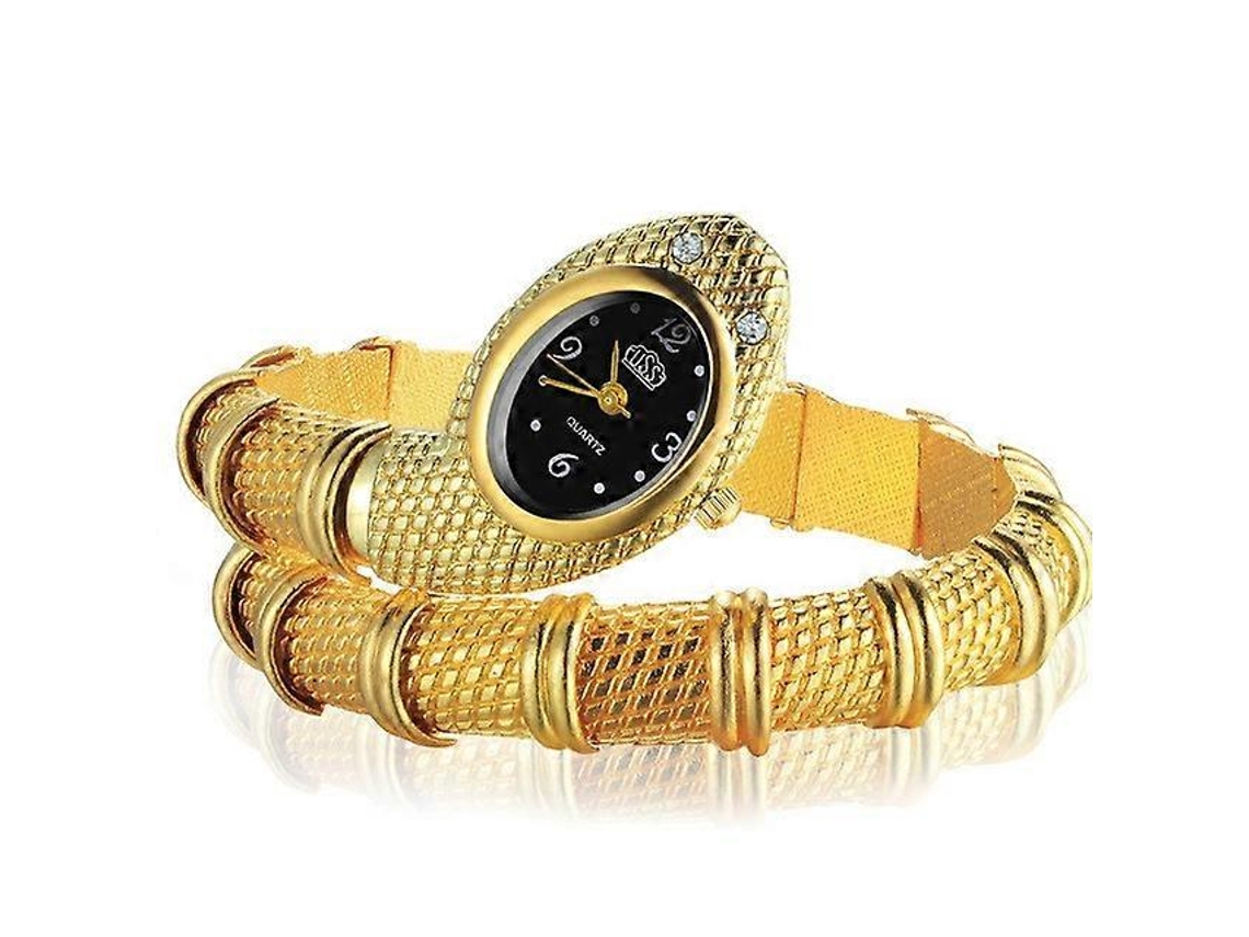 2 piezas de pulsera con forma de serpiente y reloj de cuarzo chapado en diamantes Hengrongshen