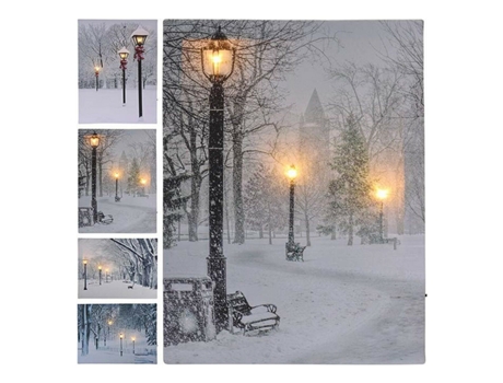 Cuadro Luz LED Nevado Farolas (30 x 40 cm)