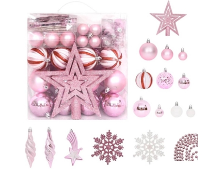 vidaXL Juego de adornos de Navidad de 65 piezas rosa/rojo/blanco