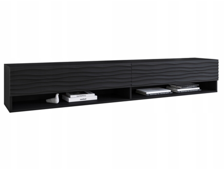 Mueble TV Lowboard A180 Negro grafito/Ondulado Negro grafito, Número de puertas: 2 (180x30x31 cm)