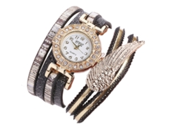 Reloj De Pulsera De Cuarzo Para Mujer Con Diamantes De Imitación, Correa De Poliuretano Y Esfera Redonda Negra.