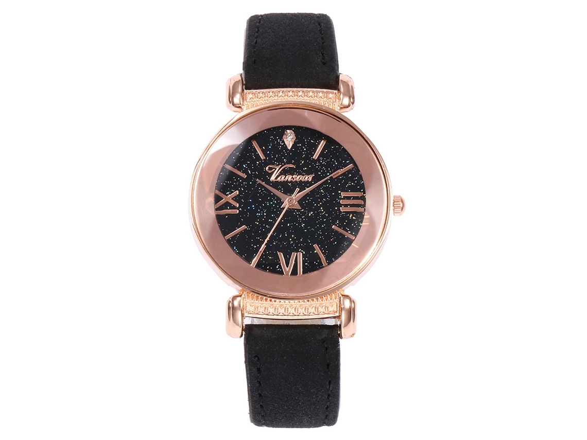 Reloj De Cuarzo Vansoar Para Mujer Con Correa De Piel Sintética Y Esfera Brillante Con Diamantes De Imitación.