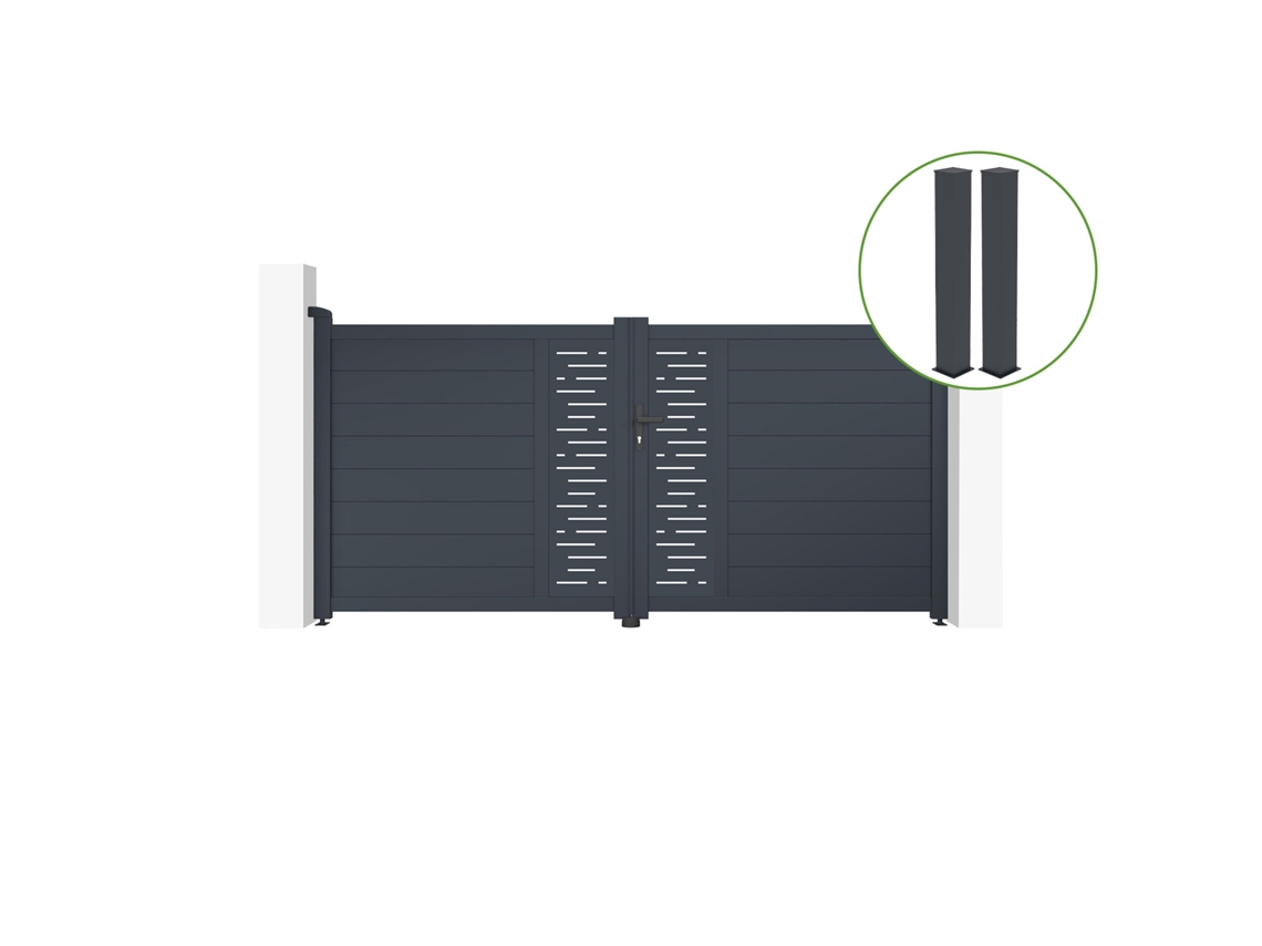 Puerta abatible 3m ARLBERG H.140cm aluminio gris 2 postes 20x20cm H.166cm CASANOOV