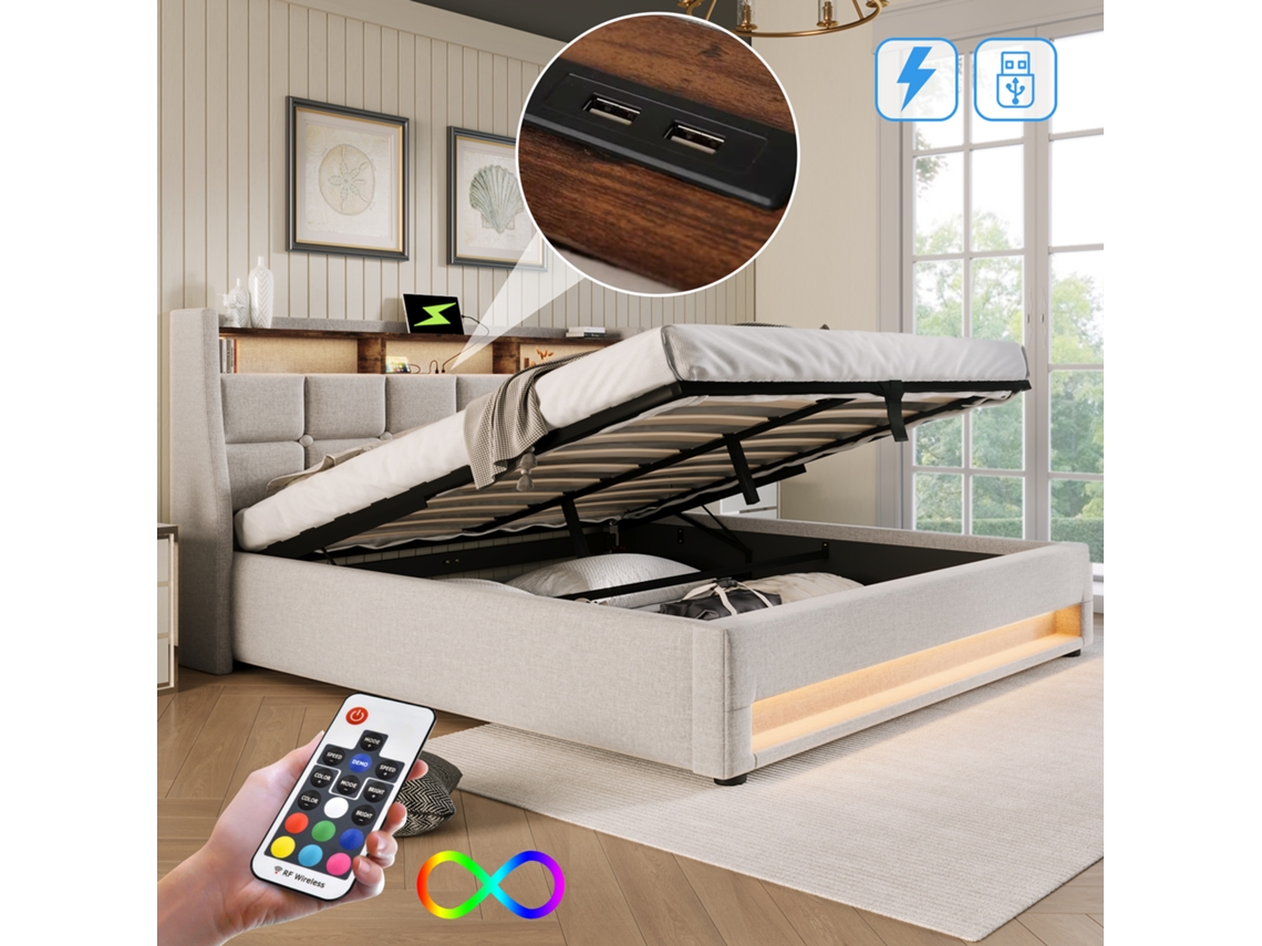 Cama De Lino De 160x200 Con Led Y Usb