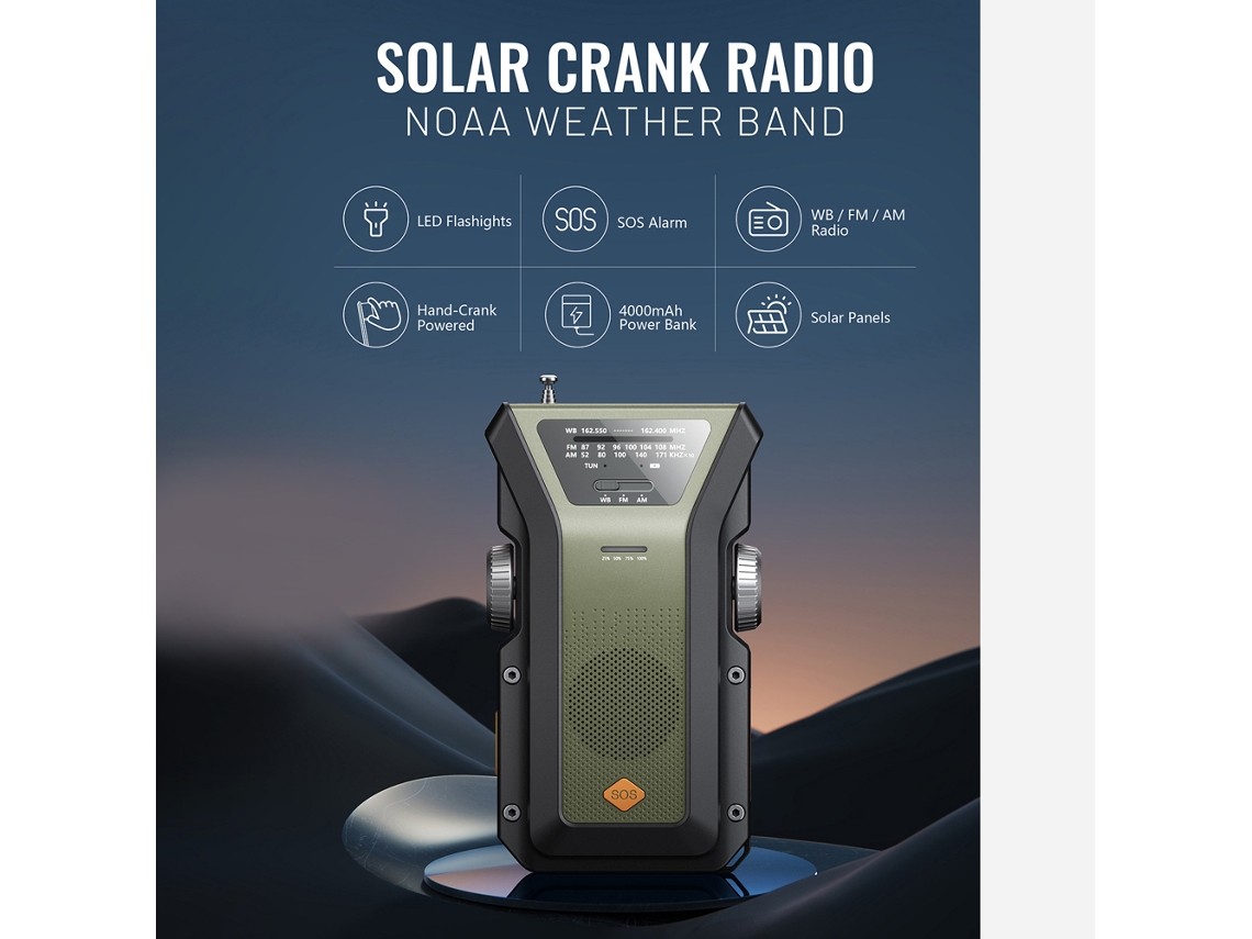 Radio Solar Portátil Con Manivela, Recargable, Multifuncional Para Acampar, Hacer Senderismo Y Pescar Con Luz.