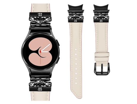 Correa de reloj de cuero con diamantes de imitación brillantes para Samsung Galaxy Watch serie 4/5/6 Blanco