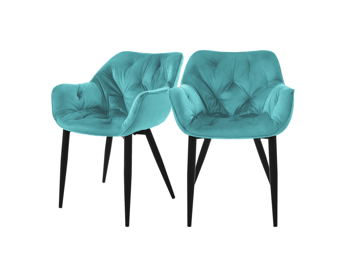 Conjunto de 2 Cadeiras de Jantar com Estofo em Veludo de Petróleo e Pernas de Metal Incluindo Material de Montagem ML-DESIGN